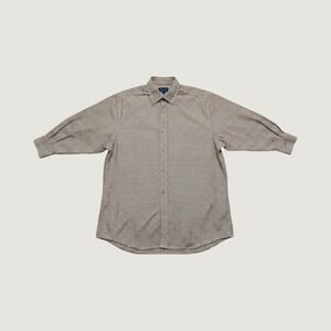 Italian Como Sport Mens Medium‎ Plaid Button Down Shirt Brown Check 100% Cotton